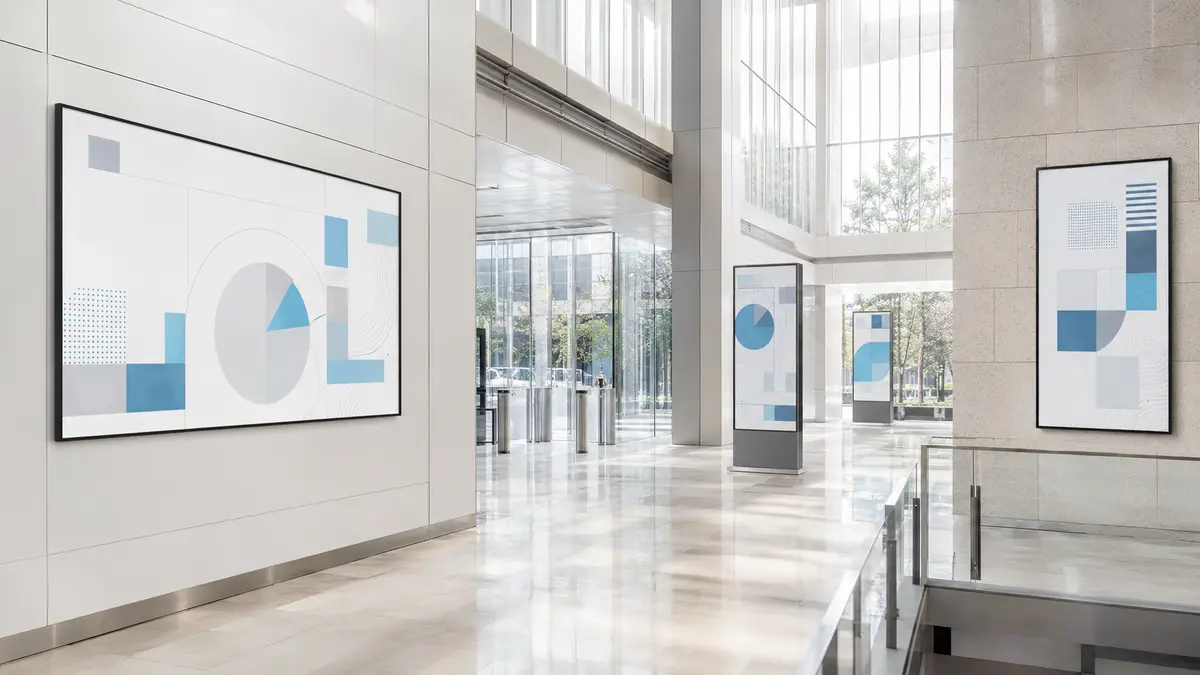 Commercial colour ePaper displays installed in a modern public building