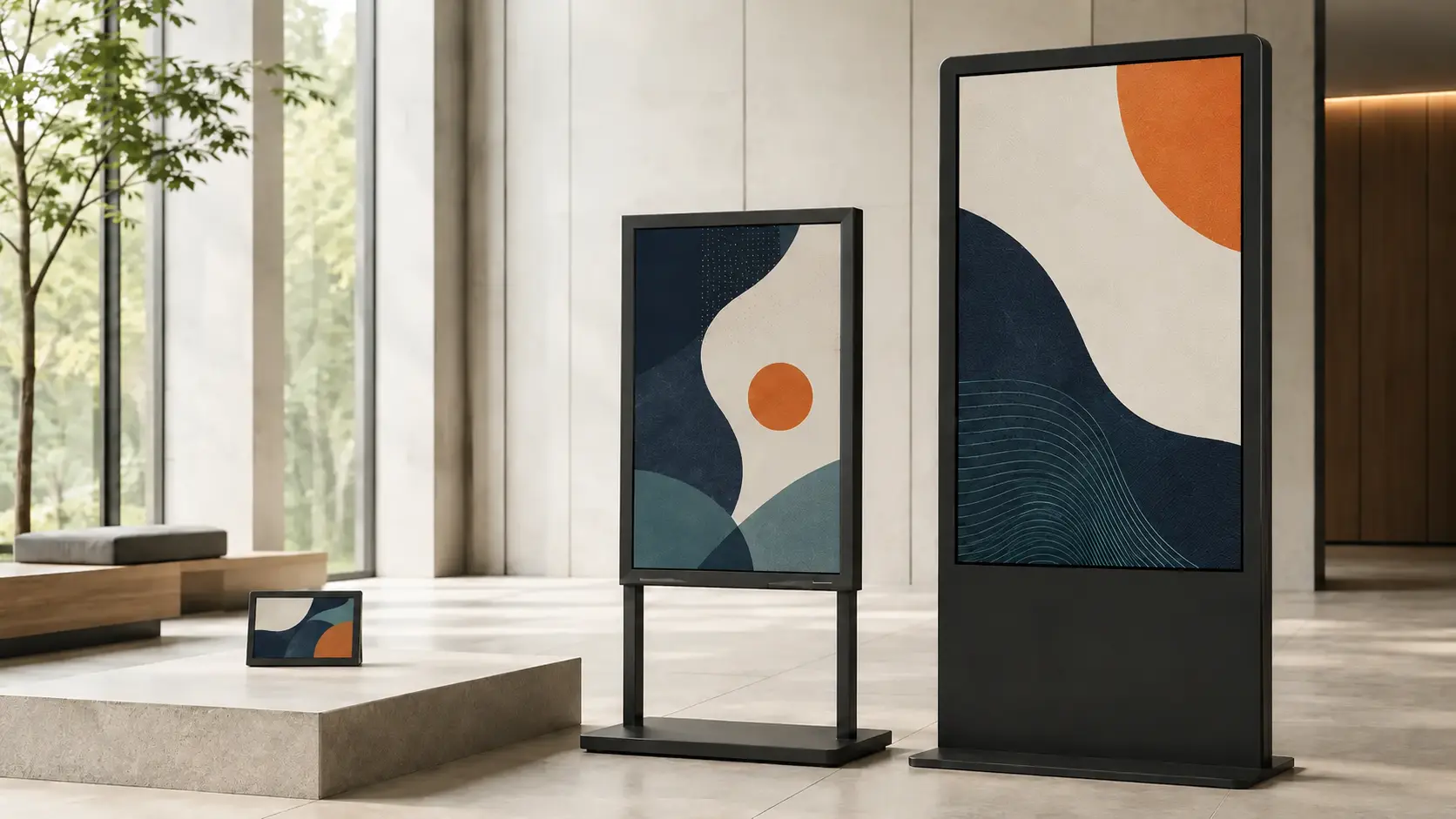 Colour ePaper displays and kiosks ranging from a compact 13.3-inch tabletop screen to a large 75-inch unit