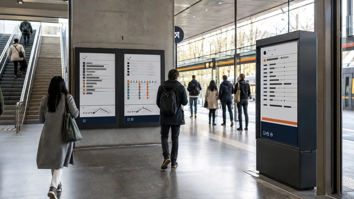 Passenger-information and wayfinding displays in a modern transport hub