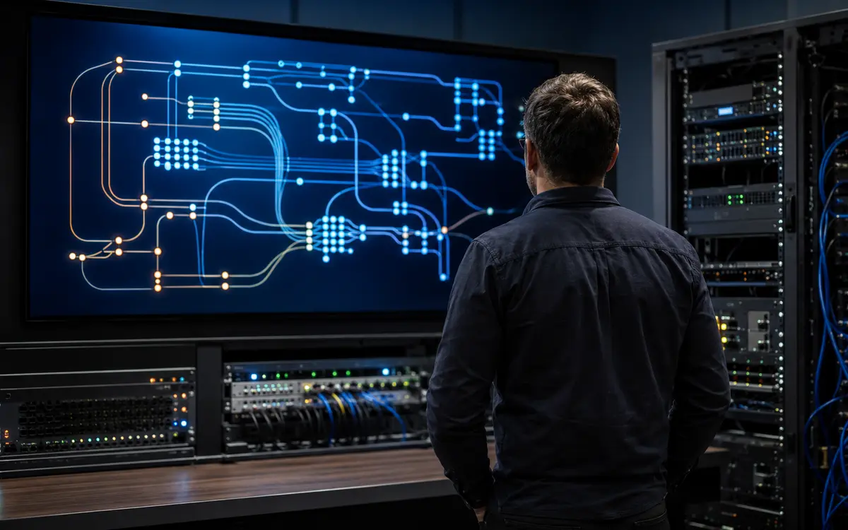 Engineer designing a practical technical solution architecture