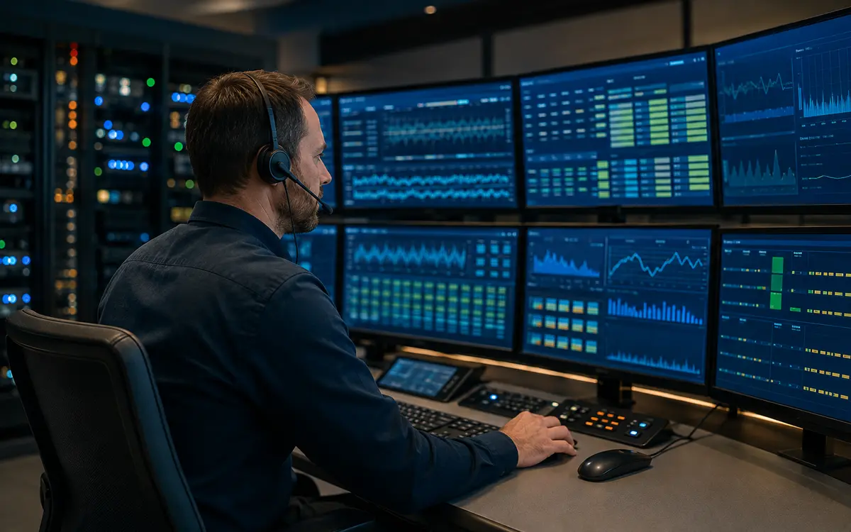 Technical support professional monitoring operational continuity