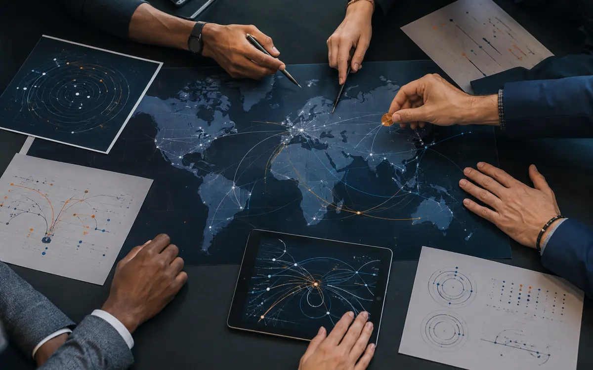 Professional team planning audience, market and technical requirements